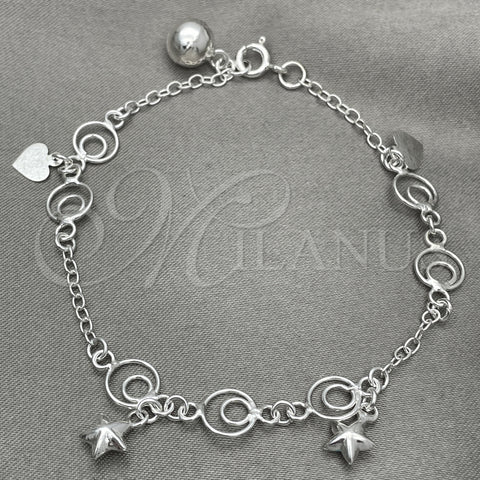 Pulsera de Dije 03.397.0011.07 Plata Rodinada, Diseño de Estrella, Pulido, Tono Plateado (7 Pulgadas de Largo)