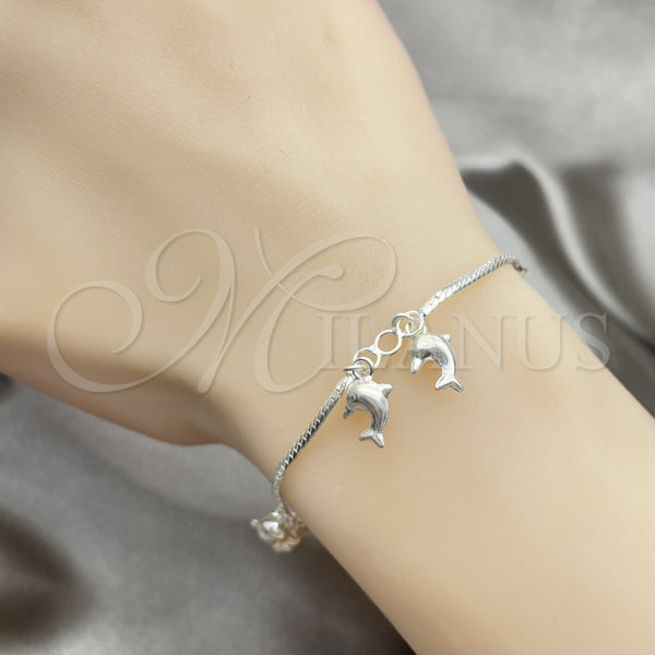 Pulsera de Dije 03.397.0012.07 Plata Rodinada, Diseño de Delfín, Pulido, Tono Plateado (7 Pulgadas de Largo)