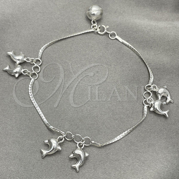 Pulsera de Dije 03.397.0012.07 Plata Rodinada, Diseño de Delfín, Pulido, Tono Plateado (7 Pulgadas de Largo)