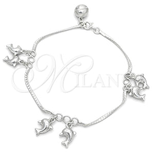 Pulsera de Dije 03.397.0012.07 Plata Rodinada, Diseño de Delfín, Pulido, Tono Plateado (7 Pulgadas de Largo)