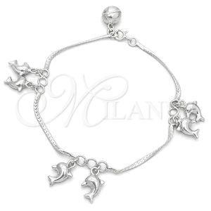 Pulsera de Dije 03.397.0012.07 Plata Rodinada, Diseño de Delfín, Pulido, Tono Plateado (7 Pulgadas de Largo)