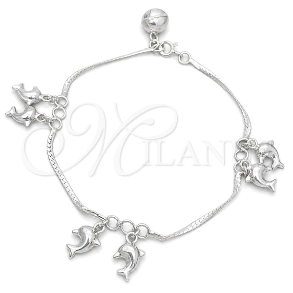Pulsera de Dije 03.397.0012.07 Plata Rodinada, Diseño de Delfín, Pulido, Tono Plateado (7 Pulgadas de Largo)
