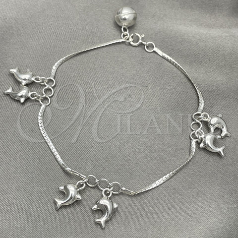 Pulsera de Dije 03.397.0012.07 Plata Rodinada, Diseño de Delfín, Pulido, Tono Plateado (7 Pulgadas de Largo)