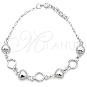 Pulsera Elegante 03.407.0002.07 Plata Rodinada, Diseño de Corazón, Pulido, Tono Plateado (7 Pulgadas de Largo)