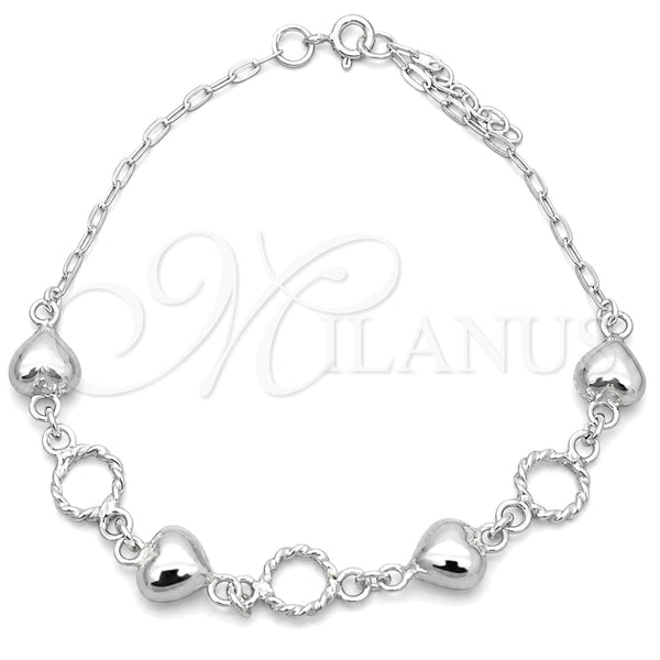 Pulsera Elegante 03.407.0002.07 Plata Rodinada, Diseño de Corazón, Pulido, Tono Plateado (7 Pulgadas de Largo)