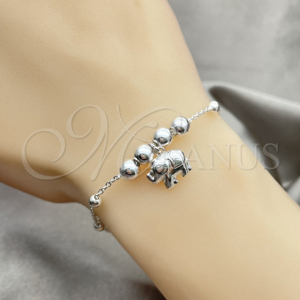 Pulsera de Dije 03.407.0004.07 Plata Rodinada, Diseño de Elefante, Pulido, Tono Plateado (7 Pulgadas de Largo)