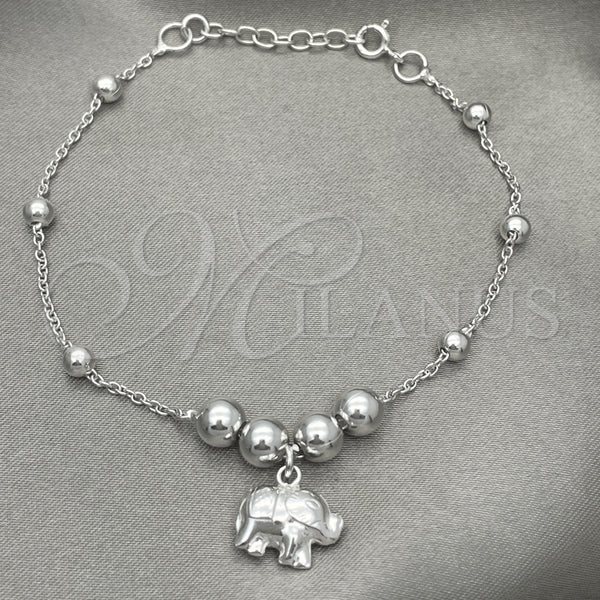 Pulsera de Dije 03.407.0004.07 Plata Rodinada, Diseño de Elefante, Pulido, Tono Plateado (7 Pulgadas de Largo)