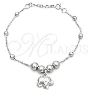 Pulsera de Dije 03.407.0004.07 Plata Rodinada, Diseño de Elefante, Pulido, Tono Plateado (7 Pulgadas de Largo)