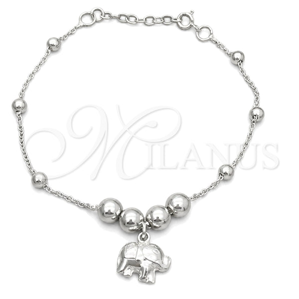 Pulsera de Dije 03.407.0004.07 Plata Rodinada, Diseño de Elefante, Pulido, Tono Plateado (7 Pulgadas de Largo)