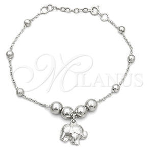 Pulsera de Dije 03.407.0004.07 Plata Rodinada, Diseño de Elefante, Pulido, Tono Plateado (7 Pulgadas de Largo)