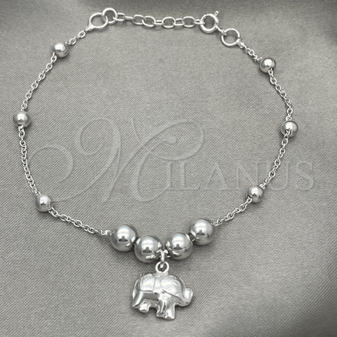 Pulsera de Dije 03.407.0004.07 Plata Rodinada, Diseño de Elefante, Pulido, Tono Plateado (7 Pulgadas de Largo)