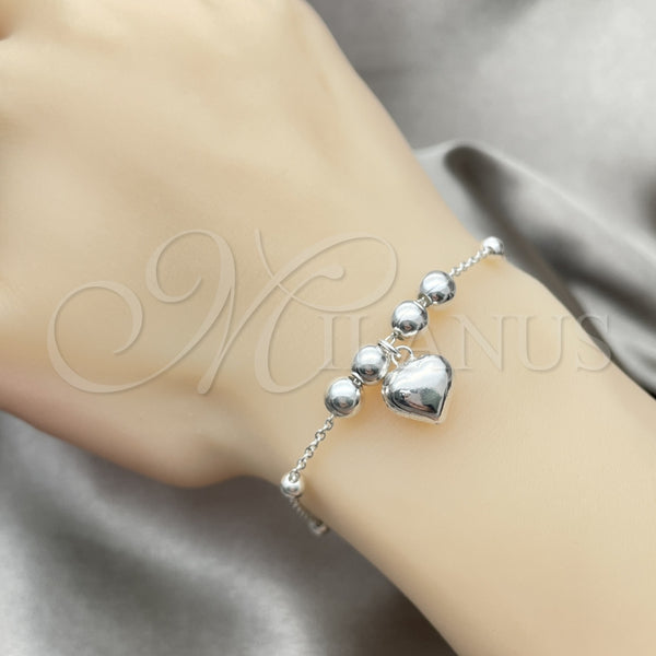 Pulsera de Dije 03.407.0005.07 Plata Rodinada, Diseño de Corazón, Pulido, Tono Plateado (7 Pulgadas de Largo)
