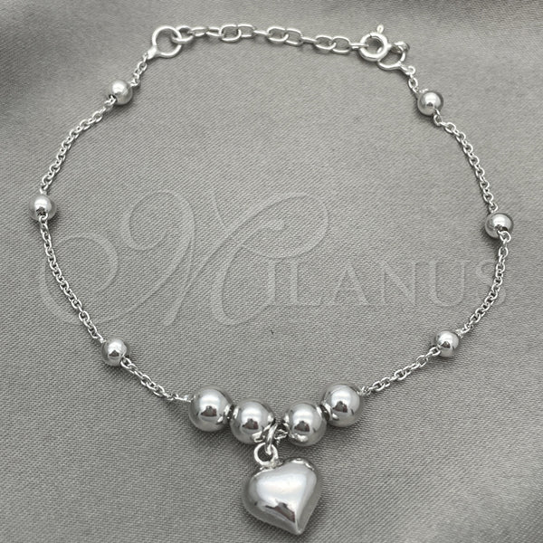 Pulsera de Dije 03.407.0005.07 Plata Rodinada, Diseño de Corazón, Pulido, Tono Plateado (7 Pulgadas de Largo)