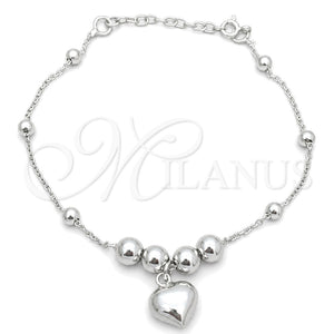 Pulsera de Dije 03.407.0005.07 Plata Rodinada, Diseño de Corazón, Pulido, Tono Plateado (7 Pulgadas de Largo)