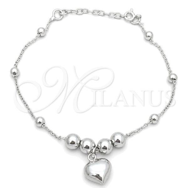 Pulsera de Dije 03.407.0005.07 Plata Rodinada, Diseño de Corazón, Pulido, Tono Plateado (7 Pulgadas de Largo)