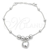 Pulsera de Dije 03.407.0005.07 Plata Rodinada, Diseño de Corazón, Pulido, Tono Plateado (7 Pulgadas de Largo)