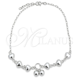 Tobillera de Dije 03.407.0006.10 Plata Rodinada, Diseño de Corazón, Pulido, Tono Plateado (10 Pulgadas de Largo)