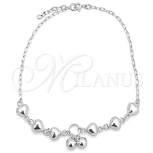 Tobillera de Dije 03.407.0006.10 Plata Rodinada, Diseño de Corazón, Pulido, Tono Plateado (10 Pulgadas de Largo)