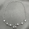 Tobillera de Dije 03.407.0006.10 Plata Rodinada, Diseño de Corazón, Pulido, Tono Plateado (10 Pulgadas de Largo)