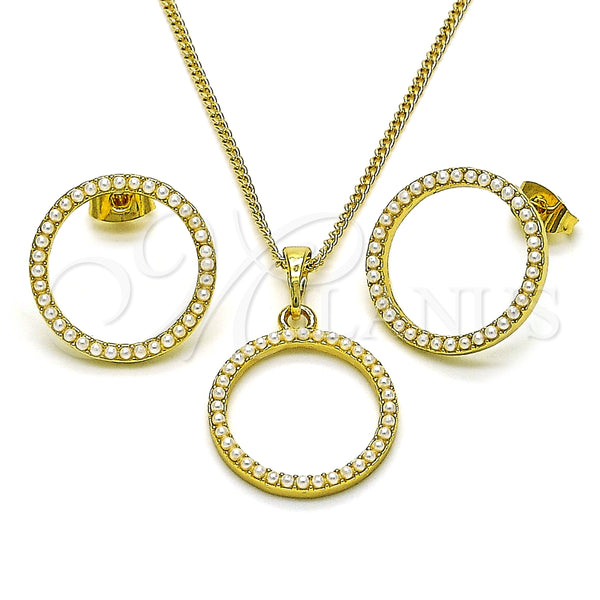 Juego de Arete y Dije de Adulto 10.379.0069 Oro Laminado, con Marfil Perla, Pulido, Tono Dorado