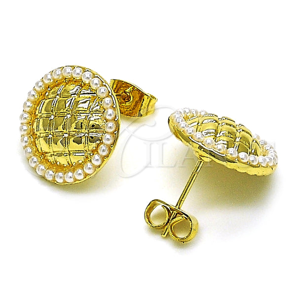 Arete Dormilona 02.379.0035 Oro Laminado, con Marfil Perla, Pulido, Tono Dorado