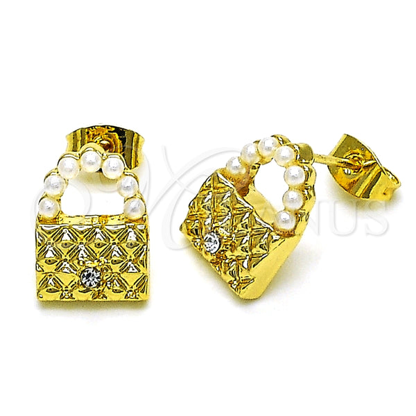Arete Dormilona 02.379.0036 Oro Laminado, Diseño de Cartera, con Marfil Perla and Blanca Cristal, Pulido, Tono Dorado