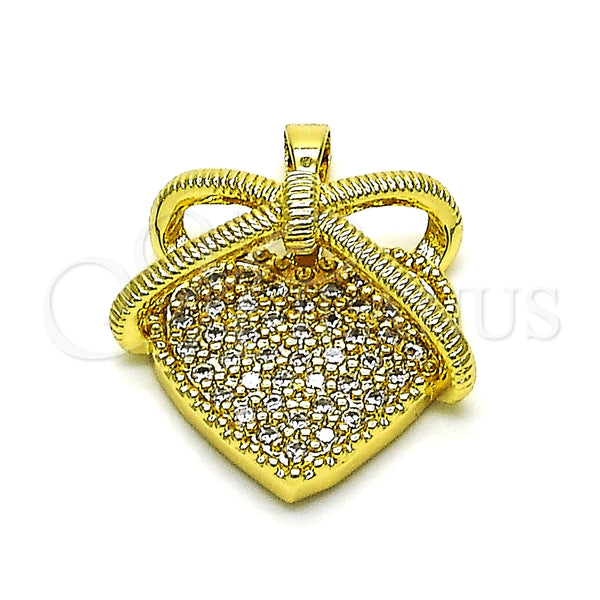 Dije Elegante 05.381.0011 Oro Laminado, Diseño de Corazón, con Blanca Micro Pave, Pulido, Tono Dorado