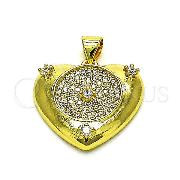 Dije Elegante 05.381.0014 Oro Laminado, Diseño de Corazón, con Blanca Micro Pave and Blanca Zirconia Cubica, Pulido, Tono Dorado