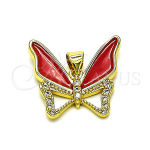 Dije Elegante 05.381.0015.1 Oro Laminado, Diseño de Mariposa, con Blanca Micro Pave, Esmaltado Rojo, Tono Dorado