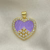 Dije Elegante 05.381.0016.1 Oro Laminado, Diseño de Corazon, con Zirconia Cubica Blanca, Esmaltado Violeta, Dorado