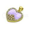 Dije Elegante 05.381.0016.1 Oro Laminado, Diseño de Corazón, con Blanca Zirconia Cubica, Esmaltado Violeta, Tono Dorado