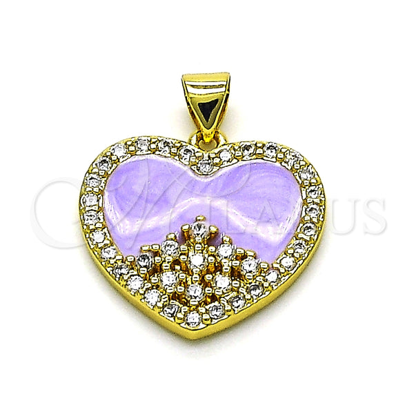 Dije Elegante 05.381.0016.1 Oro Laminado, Diseño de Corazón, con Blanca Zirconia Cubica, Esmaltado Violeta, Tono Dorado