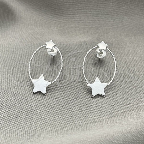 Arete Dormilona 02.399.0063.1 Plata Rodinada, Diseño de Estrella, Diamantado, Tono Plateado