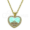 Dije Elegante 05.381.0016.2 Oro Laminado, Diseño de Corazon, con Zirconia Cubica Blanca, Esmaltado Turquesa, Dorado