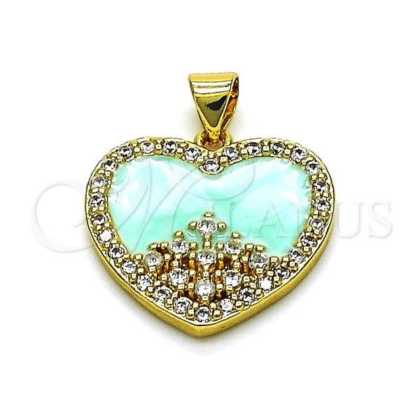 Dije Elegante 05.381.0016.2 Oro Laminado, Diseño de Corazon, con Zirconia Cubica Blanca, Esmaltado Turquesa, Dorado