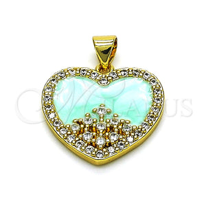 Dije Elegante 05.381.0016.2 Oro Laminado, Diseño de Corazón, con Blanca Zirconia Cubica, Esmaltado Turquesa, Tono Dorado