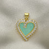 Dije Elegante 05.381.0017 Oro Laminado, Diseño de Corazon, con Zirconia Cubica Blanca, Esmaltado Turquesa, Dorado
