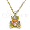 Dije Elegante 05.381.0001.5 Oro Laminado, Diseño de Osito y Corazón, con Rosado Zirconia Cubica and Blanca Micro Pave, Pulido, Tono Dorado