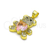 Dije Elegante 05.381.0001.5 Oro Laminado, Diseño de Osito y Corazón, con Rosado Zirconia Cubica and Blanca Micro Pave, Pulido, Tono Dorado
