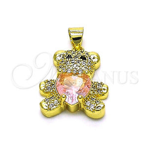 Dije Elegante 05.381.0001.5 Oro Laminado, Diseño de Osito y Corazón, con Rosado Zirconia Cubica and Blanca Micro Pave, Pulido, Tono Dorado