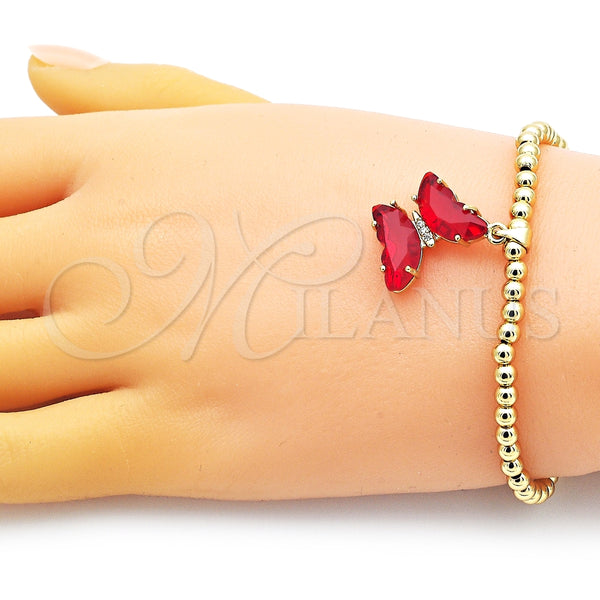 Pulsera Elegante 03.341.0112.3.07 Oro Laminado, Diseño de Bead Expandible y Mariposa, con Light Siam Cristal and Blanca Micro Pave, Pulido, Tono Dorado (04 MM Thickness, 7 Inches Length)