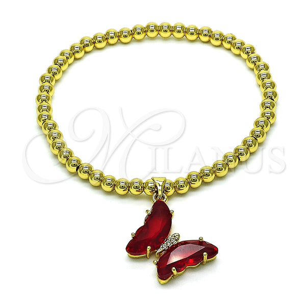 Pulsera Elegante 03.341.0112.3.07 Oro Laminado, Diseño de Bead Expandible y Mariposa, con Light Siam Cristal and Blanca Micro Pave, Pulido, Tono Dorado (04 MM Thickness, 7 Inches Length)