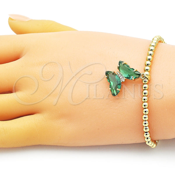 Pulsera Elegante 03.341.0112.4.07 Oro Laminado, Diseño de Bead Expandible y Mariposa, con Emerald Cristal and Blanca Micro Pave, Pulido, Tono Dorado (04 MM Thickness, 7 Inches Length)