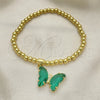 Pulsera Elegante 03.341.0112.4.07 Oro Laminado, Diseño de Bead Expandible y Mariposa, con Emerald Cristal and Blanca Micro Pave, Pulido, Tono Dorado (04 MM Thickness, 7 Inches Length)