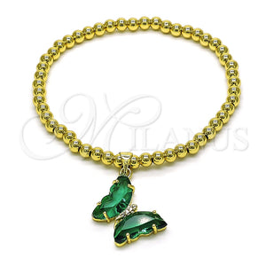 Pulsera Elegante 03.341.0112.4.07 Oro Laminado, Diseño de Bead Expandible y Mariposa, con Emerald Cristal and Blanca Micro Pave, Pulido, Tono Dorado (04 MM Thickness, 7 Inches Length)