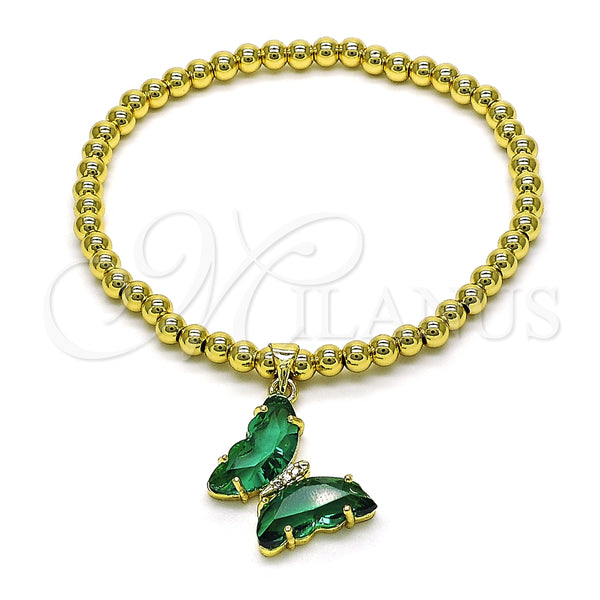 Pulsera Elegante 03.341.0112.4.07 Oro Laminado, Diseño de Bead Expandible y Mariposa, con Emerald Cristal and Blanca Micro Pave, Pulido, Tono Dorado (04 MM Thickness, 7 Inches Length)