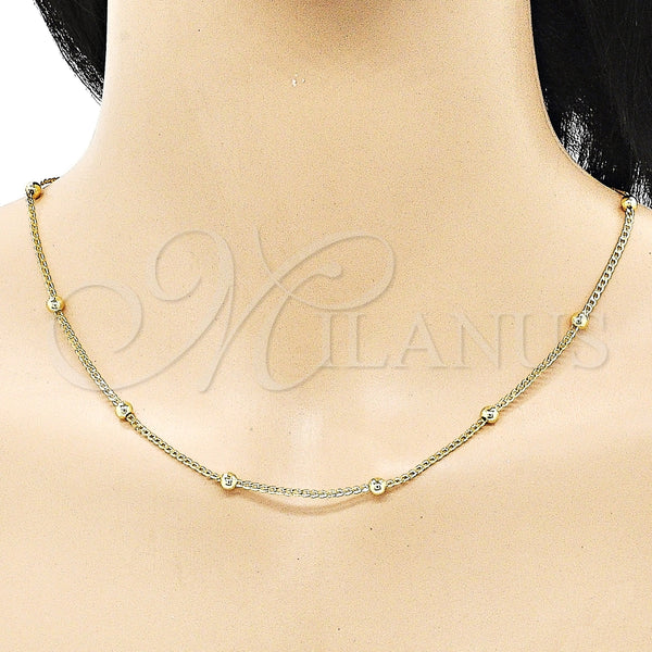 Gargantilla Elegante 04.341.0101.16 Oro Laminado, Diseño de Bola y Cubana, Pulido, Tono Dorado (02 MM Thickness, 16 Inches Length)