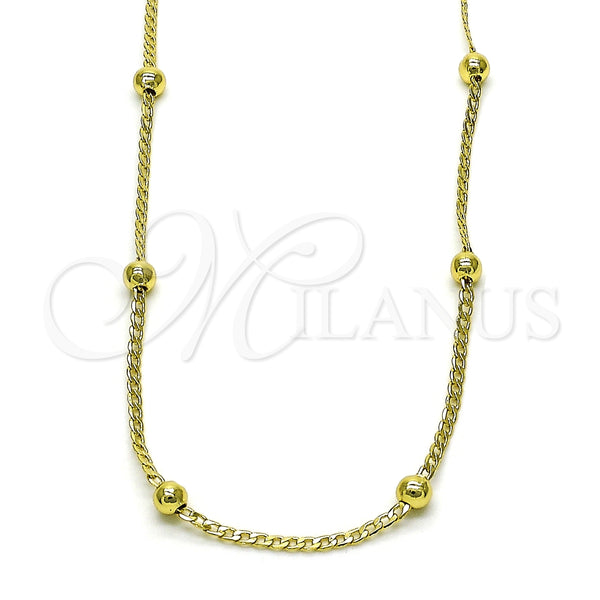 Gargantilla Elegante 04.341.0101.16 Oro Laminado, Diseño de Bola y Cubana, Pulido, Tono Dorado (02 MM Thickness, 16 Inches Length)