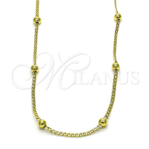 Gargantilla Elegante 04.341.0101.16 Oro Laminado, Diseño de Bola y Cubana, Pulido, Tono Dorado (02 MM Thickness, 16 Inches Length)