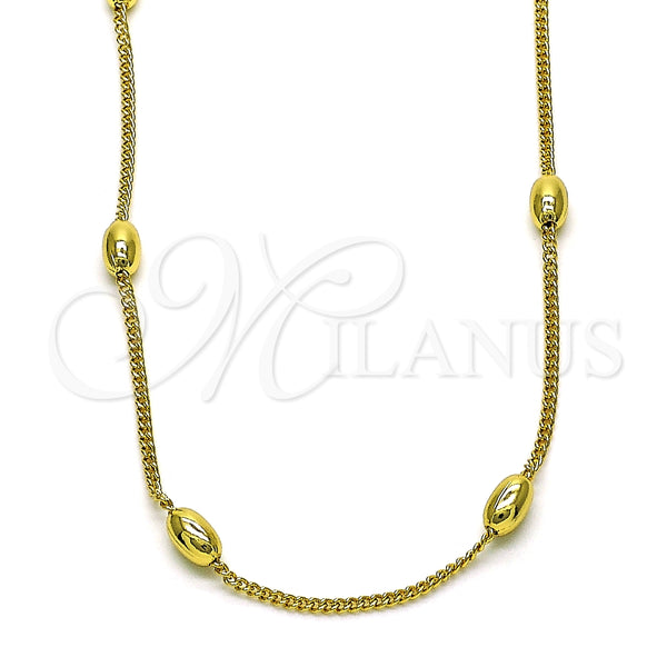 Gargantilla Elegante 04.341.0104.18 Oro Laminado, Diseño de Cubana y Bola, Pulido, Tono Dorado (02 MM Thickness, 18 Inches Length)